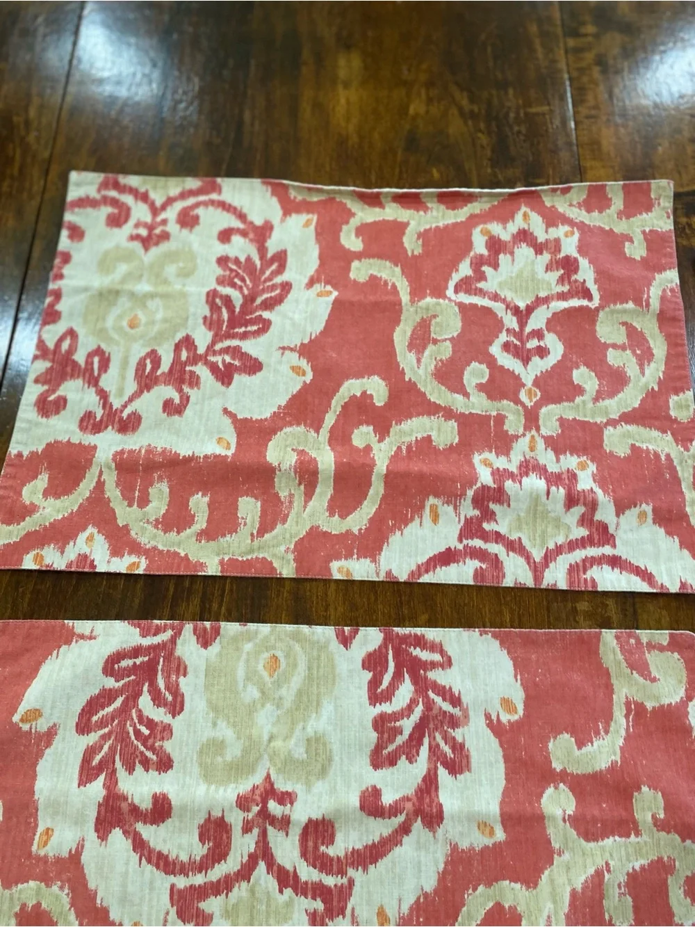 Pottery Barn Ikat Set of 3 Placemats Coral and Cream Casual Formal Linen Blend